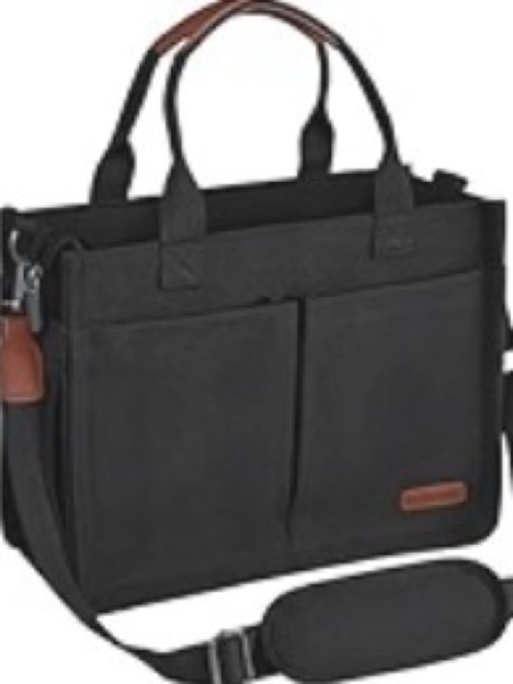 Black Laptop Tote with Brown Accent - Stylish Work Bag-